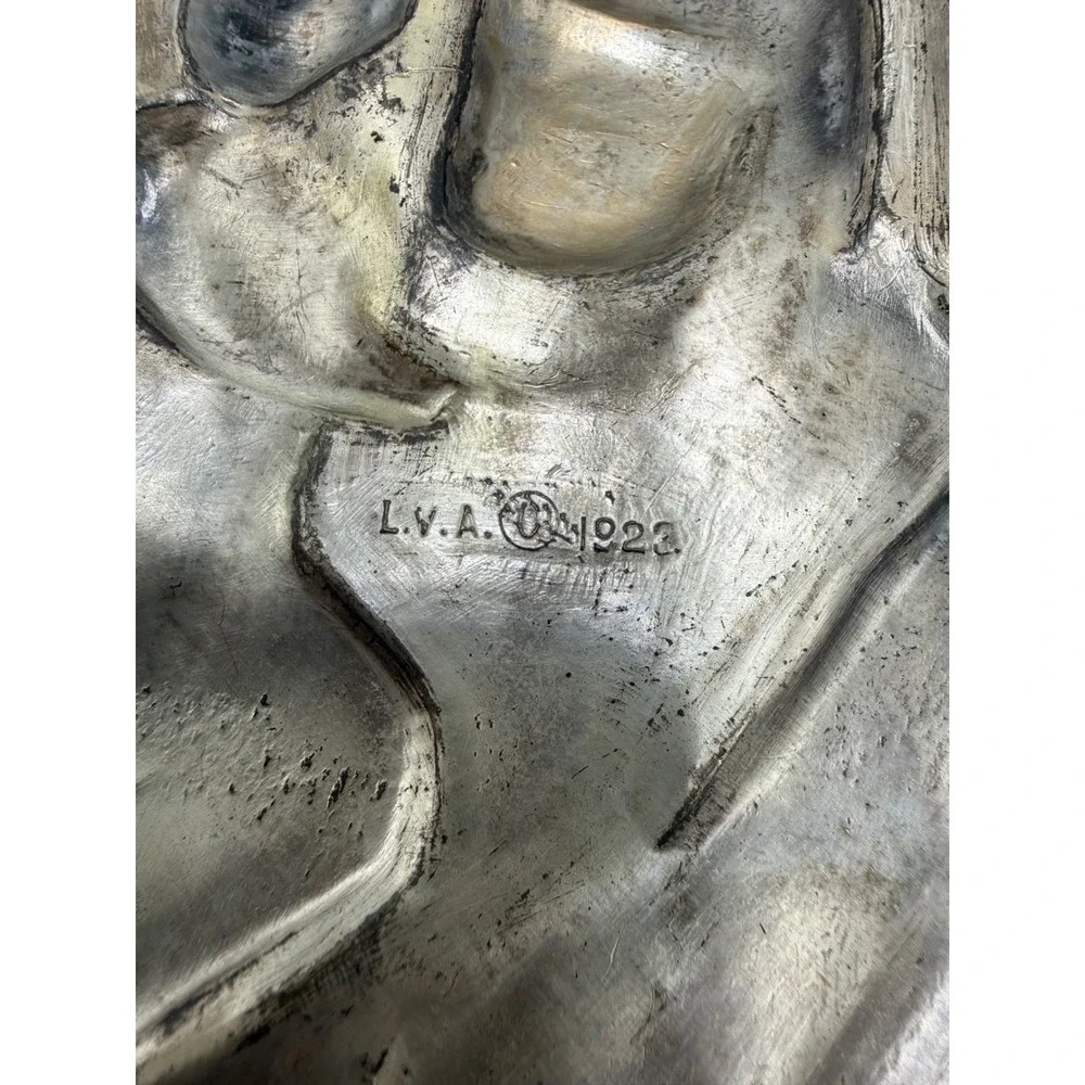 Vintage L.V.A. 1923 Saint Joseph and Child Jesus Silver Tone Relief Plaque 6.25